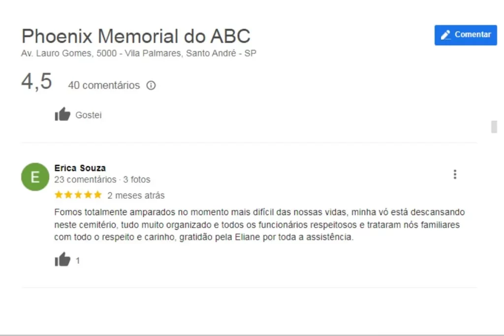 avaliações sobre o atendimento humanizado no funeral da Phoenix